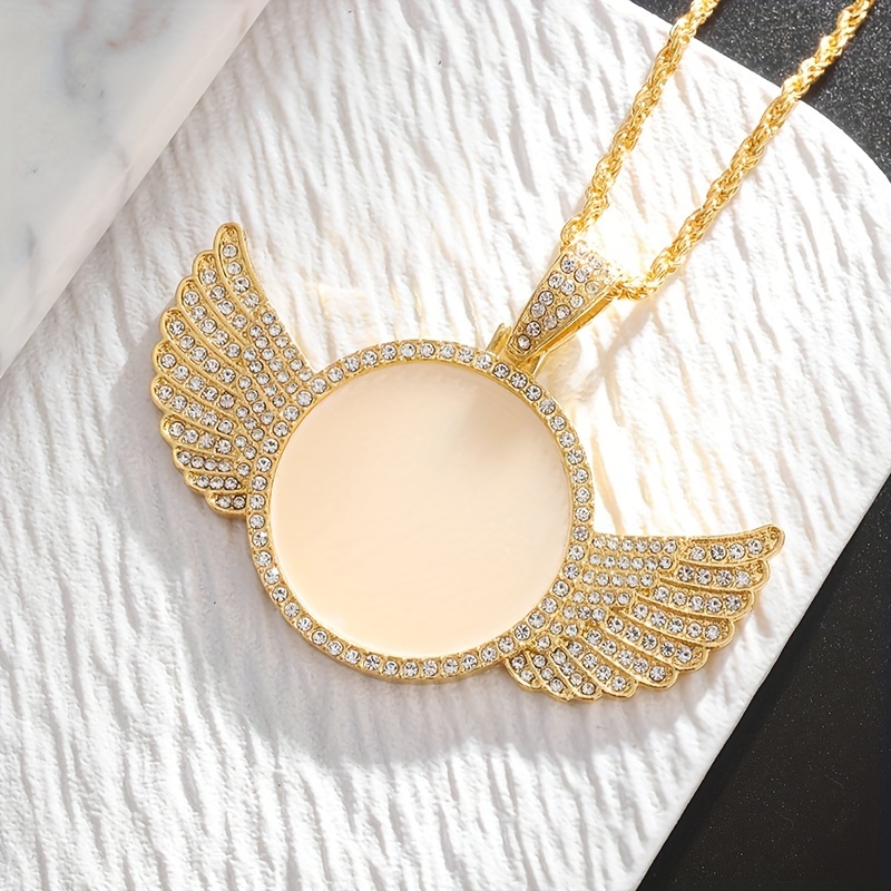Men's & Women's Angel Wings Circular Medal Pendant Necklace